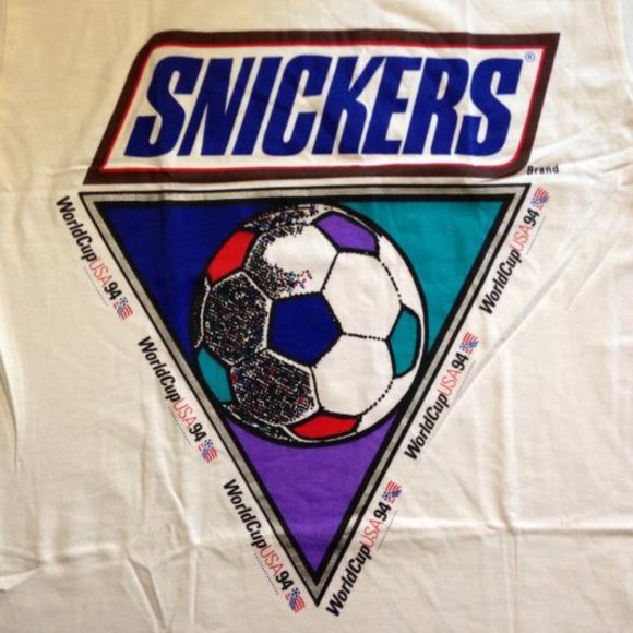 Vintage Mars, Inc. Snickers 1994 World Cup Soccer XL T-Shirt White Tee, Unopened - Picture 4 of 5